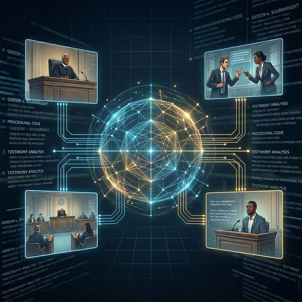 Abstract neural network visualization with crystalline structures and blue light